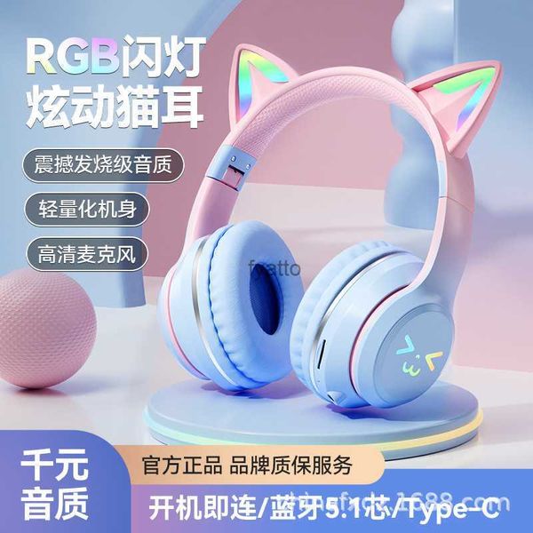 Auriculares Auriculares Nuevo Gato Oreja Aligeramiento Auriculares Bluetooth Gradual Color Videojuego Ancla Inalámbrica H240326