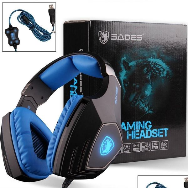 Écouteurs Écouteurs Sades A60 USB Virtuel 7.1 Casque de jeu Filaire Basses profondes Vibration Casque Casque avec microphone pour joueur Dhgqq