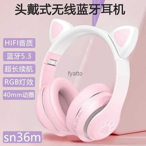 Écouteurs écouteurs SN36 M casque Bluetooth avec mode privé sans fil éclairage dégradé oreille de chat série de couleurs Macaron H240326