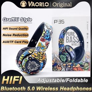 Hoofdtelefoon Mode Graffiti Opvouwbare Bluetooth 5.1-hoofdtelefoon Draadloze ruisonderdrukking DJ Bass Headset Game Oortelefoon Ondersteuning TF met microfoon