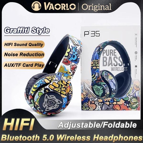 Écouteurs Mode Graffiti Pliable Bluetooth 5.1 Casque Sans Fil Antibruit DJ Bass Casque Jeu Écouteur Support TF Avec Micro