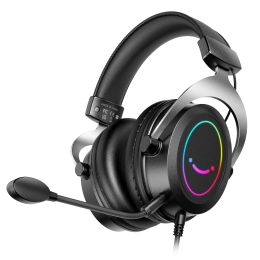 FIFINE Casque de jeu avec son stéréo/micro amovible/RVB/contrôle de ligne, casque supra-auriculaire pour PC PS4 PS5 Xbox AMPLIGAME H3