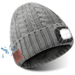 Hoofdtelefoon voor het lopen van wandelsporten Winter Warm Bluetooth Headlamp Hat -hoofdtelefoon Beanie met LED Music Cap ingebouwde luidsprekersmische oordopjes