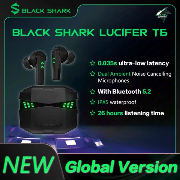 Écouteur mondial Version Black Shark Lucifer T6 Earbuds sans fil 0,035S Ultralow latency Bluetooth 5.2 IPX5 Temps d'écoute 26H IPX5