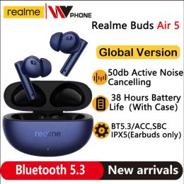 Koptelefoon Global Version realme Buds Air 5 TWS Oortelefoon 50dB Actieve ruisonderdrukking 38 uur Batterijduur IPX5 Bluetooth 5.3