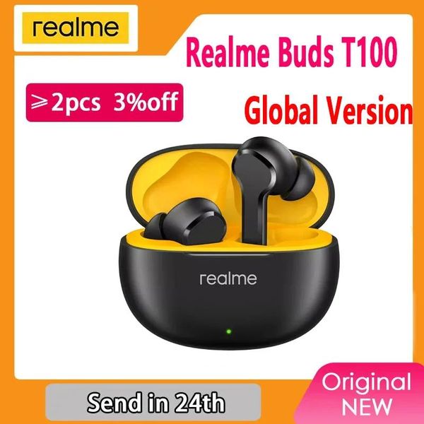 Auriculares Versión global Realme Buds T100 Auriculares AL ENC Cancelación de ruido Bluetooth 5.3 400mAh Auriculares IPX5 Auriculares resistentes al agua