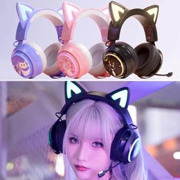 Casque GS510 casque d'oreille de chat rose avec lumière LED RVB micro flexible casque de jeu 7.1 Surround écouteur d'ordinateur pour Pc Gamer cadeau