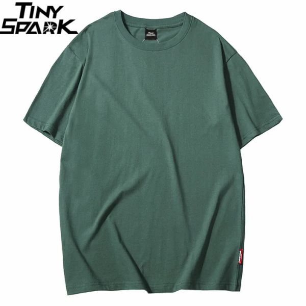 Écouteurs Haruku Plain T-shirt 2023 Tshirt Hip Hop Summer 100 Coton Men de tshirts verts Streetwear Tops de base décontractés