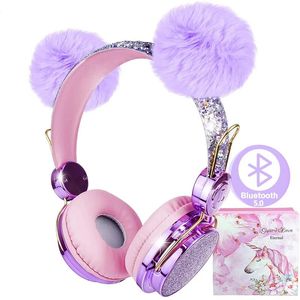 Écouteurs pour enfants sans fil POM Bear Ear Bluetooth avec micro sur l'oreille pour filles, adolescentes, école, Kindle, tablette PC