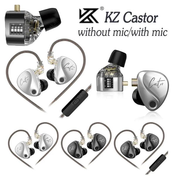 KZ Castor Écouteurs intra-auriculaires filaires avec suppression dynamique du bruit, prise 3,5 mm, écouteurs stéréo, embouts en mousse avec micro pour scène