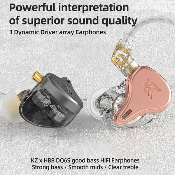 Écouteurs intra-auriculaires KZ DQ6S, 3 unités, bobine mobile, Mega Bass, moniteur sonore HiFi, musique, pour téléphone