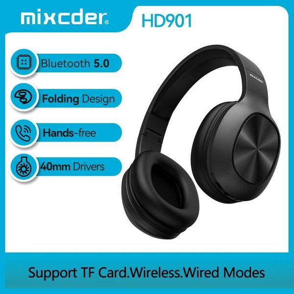 Mixcder HD901 Casque sans fil Bluetooth 5.0 Carte TF Contrôle gratuit Pilotes 40 mm Casque avec microphone Expert pour le sport