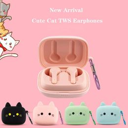 Écouteurs sans fil Bluetooth 5.0 TWS, oreillettes Macaron avec boîte de chargement de micro, étanche, nouvelle collection, chat mignon