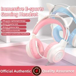 Auriculares Nueva llegada Profesional LED Oreja de gato Auriculares con cable para jugadores con micrófono para PS4 PS5 Xbox Computadora PC Auriculares para juegos con tecla de silencio