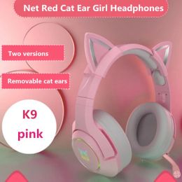 Koptelefoon Nieuwe K9 Roze Bekabelde Game Cat Ear-headset met microfoon HiFi 7.1-kanaals gaming-muziekheadset voor computernotebooks