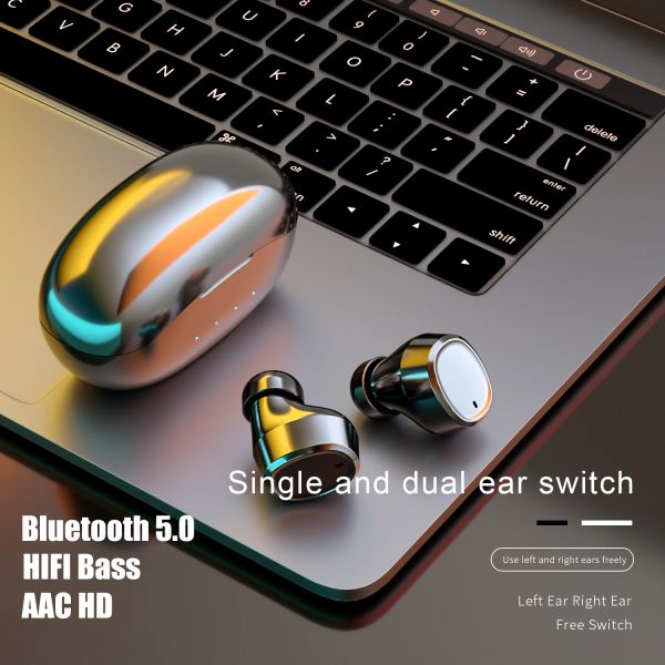 Écouteurs nouveaux écouteurs Bluetooth T1 Wireless Headrphone Bluetooth 5.0 Bass Touch Control Elebuds avec micro casquers Sport Music Imperproof