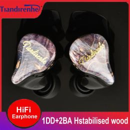 Tiandirenhe – écouteurs HiFi, pilote 1DD + 2BA, hybride, réduction du bruit, oreillettes en bois stabilisé, 2 broches, 0.78mm, nouveau