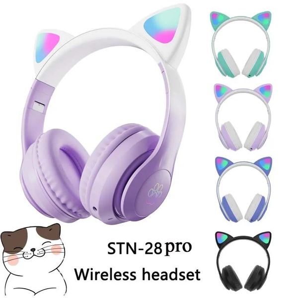 Auriculares Los más nuevos auriculares inalámbricos STN28 Cat Ear 5.0 Auriculares Bluetooth Luz intermitente LED Auriculares deportivos y de ocio para regalo de niños