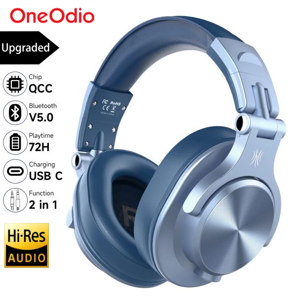 Oneodio Upgrade A70 Casque Bluetooth sans fil sur l'oreille HiRes Audio Type C Casque Bluetooth avec microphone 72H Bleu