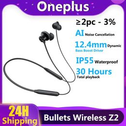 Écouteur OnePlus Bullets Wireless Z2 Wirelesss écouteurs AI Annulation du bruit HEAH SEAL SEAL 30 HEURES BATTERIE IP55