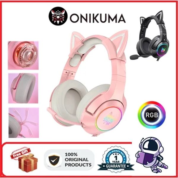 Auriculares Onikuma K9 Oreja de Gato Auriculares para Juegos Sonido Envolvente 7.1 Lindos Auriculares con Cable Adecuados para PS4/XBOX/PC