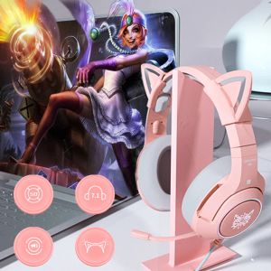 hoofdtelefoon onikuma K9 schattige kat oortelefoon met microfoon gaming-headset en ruisonderdrukking met led-licht voor laptop computer gamer roze