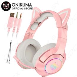 Hoofdtelefoon ONIKUMA K9 Gaming Headset casque Schattig meisje roze kat oor stereo hoofdtelefoon met microfoon LED-licht voor laptop computer gamer