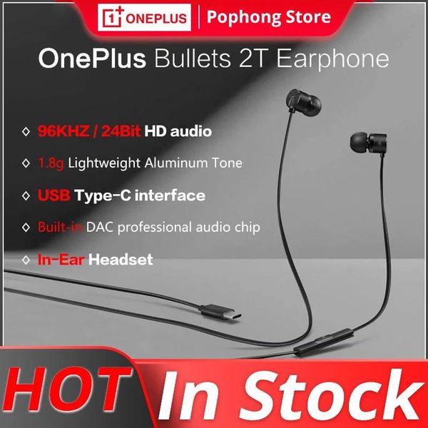 Écouteurs d'origine OnePlus TypeC Bullets écouteurs OnePlus Bullets 2T casque intra-auriculaire avec micro à distance pour téléphone portable Oneplus 7 pro 6T 7T