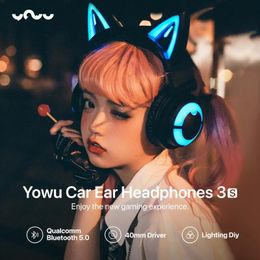 Écouteurs Original YOWU 3S mignon chat casque sans fil APP contrôle RGB lumières haute qualité écouteurs chat Casco fille mignon chat oreille casques