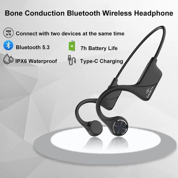 PARAMITA Casque à conduction osseuse Écouteurs sans fil Bluetooth Casque de sport étanche avec micro pour les entraînements, la course à pied, la conduite