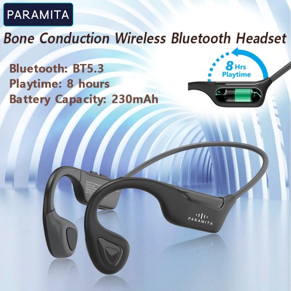 PARAMITA Casque Bluetooth à conduction osseuse réelle sans fil BT5.3 Casque de sport étanche avec micro pour les entraînements, la course à pied et la conduite