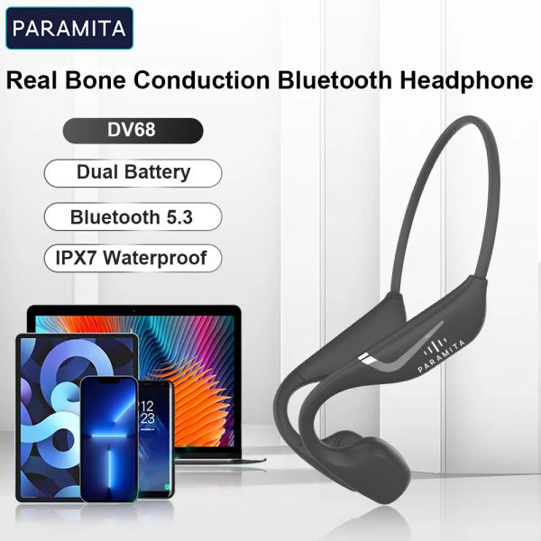 Auriculares PARAMITA Auriculares Bluetooth Inalámbricos de Conducción Ósea Real con Control de Botón MIC BT5.3 Reducción de Ruido IPX7 Resistente al Agua para Deporte