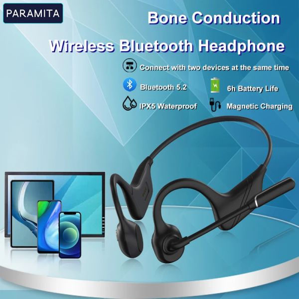 Écouteur Paramita Real Bone Conduction Écouteur Wireless Bluetooth Sport Headphone With Mic BT 5.0 IPX5 Impermétrique pour les entraînements en cours d'exécution