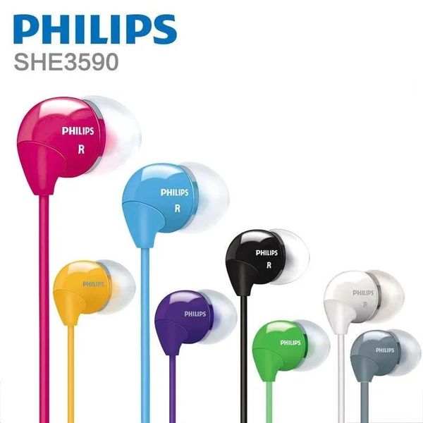 Écouteurs Philips SHE3590 écouteurs intra-auriculaires professionnels avec sélection multicolore écouteurs de basse stéréo casque filaire pour LG test officiel