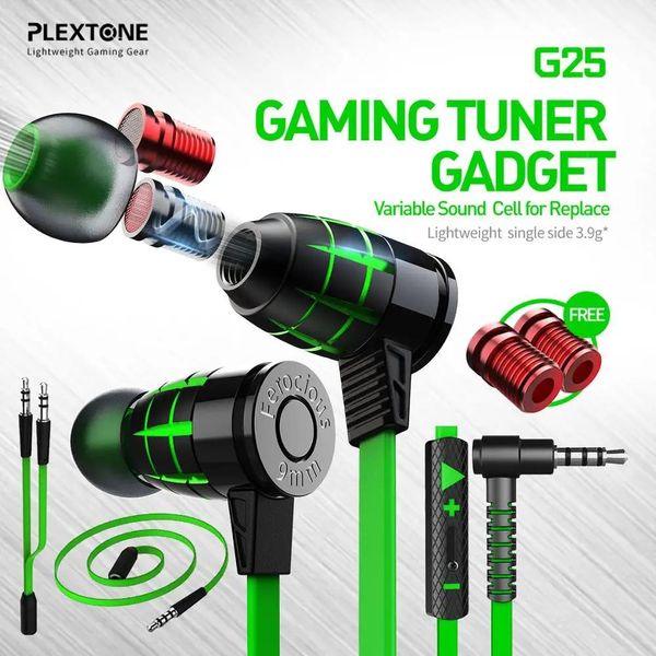 Auriculares Plextone Hammerhead G25, auriculares para juegos con micrófono en el oído, auriculares con aislamiento de ruido, celda de sonido Variable para reemplazar