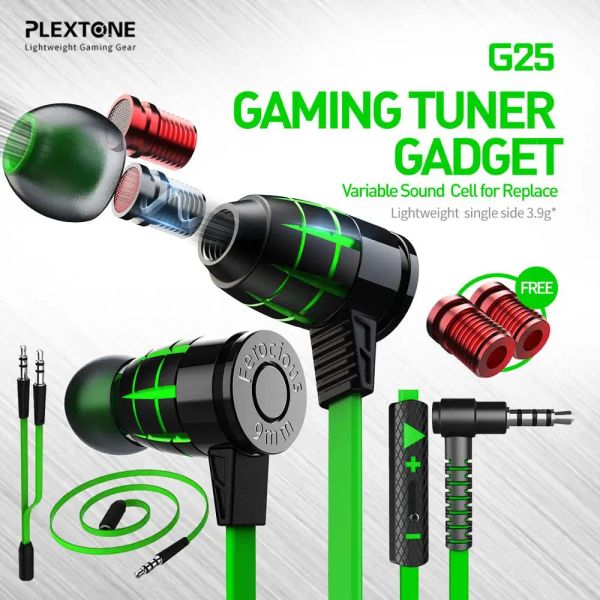 Écouteurs Plextone Hammerhead G25 écouteurs de jeu avec micro dans l'oreille casques d'isolation du bruit cellule sonore variable pour remplacer pour Pubg CSGO