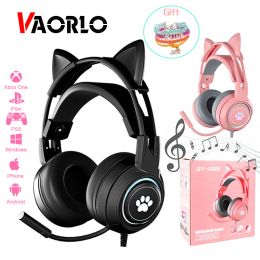 Casque de jeu avec lumière RVB, oreilles de chat, casque de jeu avec micro HD, suppression du bruit, pour PC, ordinateur portable, pour enfants, femmes, cadeaux