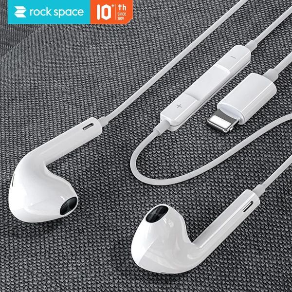 Auriculares ROCK In Ear Auriculares para iPhone 12 Pro Max 7 8 Plus XS MAX 11 Auriculares con cable con sonido estéreo y control de cable de micrófono para llamadas