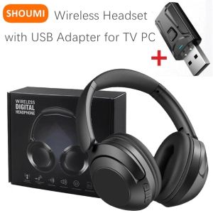 Hoofdtelefoon Shoumi 15 uur draadloze headset Bluetooth -hoofdtelefoon 5.3 Grote tv -oortelefoon Roteren grote oorbanden met USB -adapter voor televisie -pc