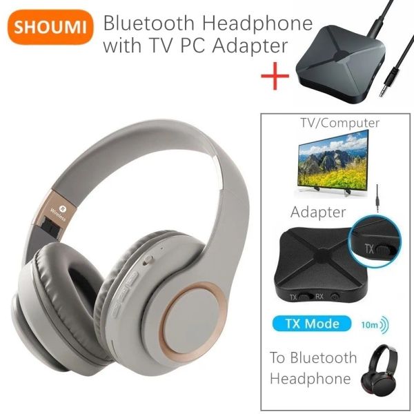 Auriculares Shoumi 15 horas Juega auriculares auriculares Bluetooth Bluetooth con micrófono, batería de adaptador Bluetooth, para computadora TV