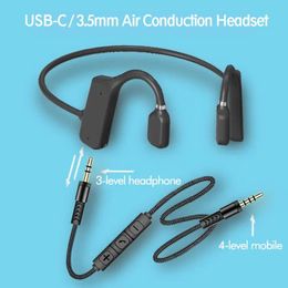 Auriculares Auriculares deportivos con cable TypeC/3,5 mm Jack Bone Auriculares de conducción de aire de segunda generación Sin Bluetooth con micrófono Oreja abierta para llamadas y música