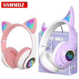 Headphones STN25 Wireless Headset Devil's Horn V5.0 Bluetooth Headphones LED Flashing Light Leisure Earphones with HD Mic for Kids Gift