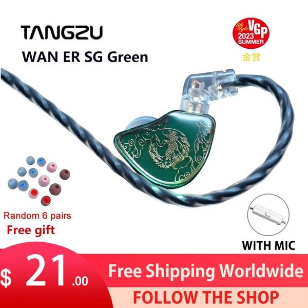 Auriculares Tangzu WAN ER SG Jade Green 10mm Controlador dinámico Inear Auricular IEM MIC Diafragma compuesto de metal N52 Imán Beatselling