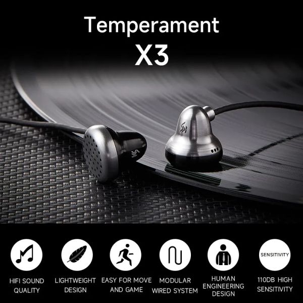 Auriculares Temperament X3 15 mm Tesla Class Manget Unit Dynamic In Ear Auriculares planos HIFI Auriculares con cable Deporte opentype para juegos al aire libre