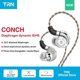 Hoofdtelefoon TRN Conch oortelefoon Highperformance DLC Diamant Diafragma Dynamische ineermonitoren Weselende afstemmingspuitfilters Hot Sale