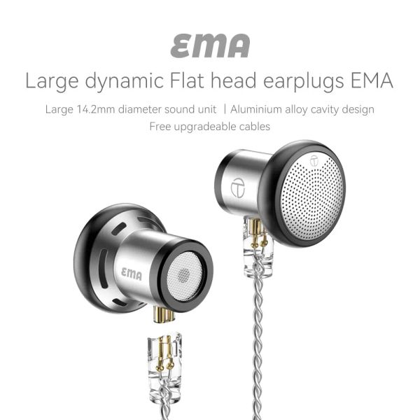 Auriculares TRN EMA Capilla de cabeza plana Metal en la oreja Auriculares de alambre Hifi 14.2 mm PROBLOR DINÁMICO BABRO BAJ