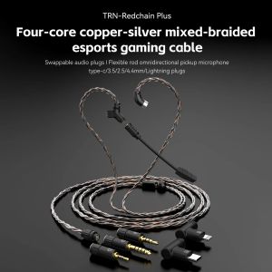 Écouteurs Trn Redchain Plus GRAMR GAMING AVECE Câble de mise à niveau avec Mic Mic 3,5 mm 1,2 m / 2m Câble mélangé en argent cuivre Fourcore Copper