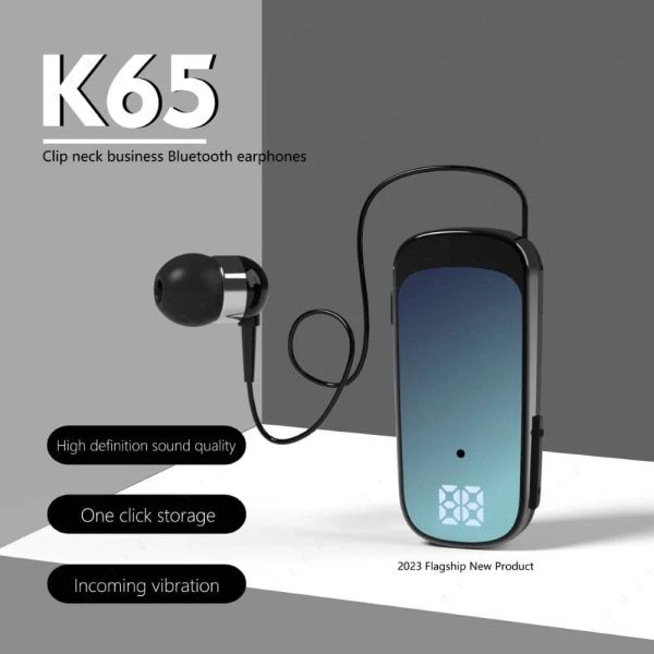 Trouvaille K65 Bluetooth écouteurs sans fil casque dans Lotus rétractable Lavalier pince casque unique oreille mains libres avec fil