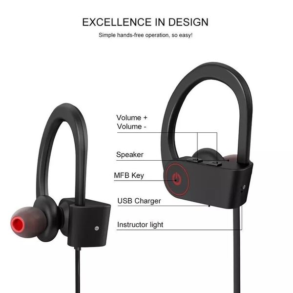 Casque U8 écouteur sans fil Bluetooth 4.1 casque avec microphone crochet d'oreille Sport téléphone sans fil Bluetooth écouteurs écouteurs