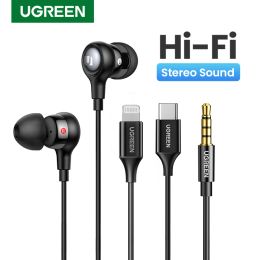 Écouteurs UGREEN Aux Earbuds, 3,5 mm USB Type C Filaire Casque Isolation du bruit Microphone de contrôle du volume pour iPhone 15 Pro Max